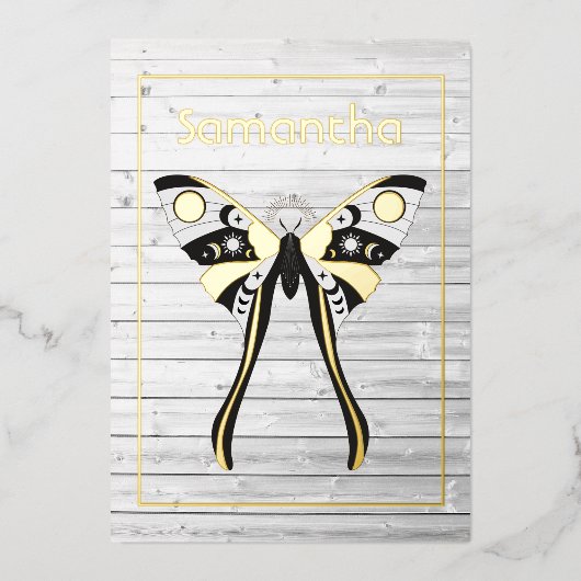 Rustic Mystical Celestial Gold en Silver Moth Folie Uitnodiging (Voorkant)
