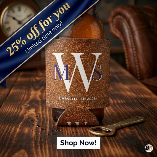 Rustic namaak leer aangepaste monogram Nashville Blikjeskoeler