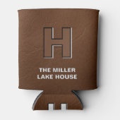 Rustic namaak leer monogram gepersonaliseerd Lake  Blikjeskoeler (Voorkant)