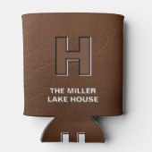 Rustic namaak leer monogram gepersonaliseerd Lake  Blikjeskoeler (Achterkant)