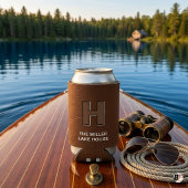 Rustic namaak leer monogram gepersonaliseerd Lake  Blikjeskoeler
