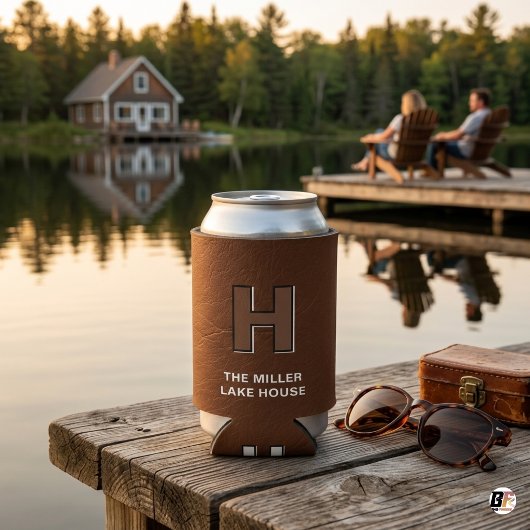 Rustic namaak leer monogram gepersonaliseerd Lake  Blikjeskoeler