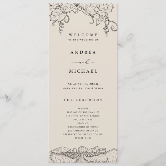 Rustic Napa Valley Winery Vineyard Wedding Programmakaart (Voorkant)