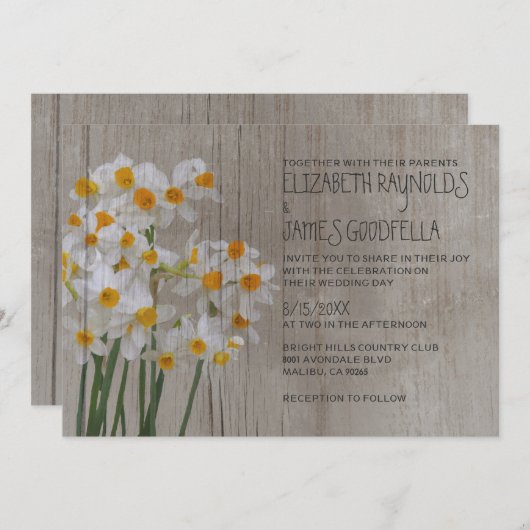 Rustic Narcissus Wedding Invitations Kaart (Voorkant / Achterkant)