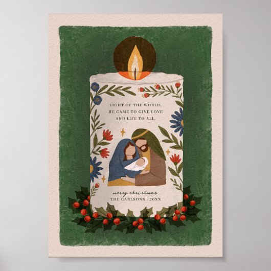Rustic Nativity Candle Christelijk Christmas Poster (Voorkant)