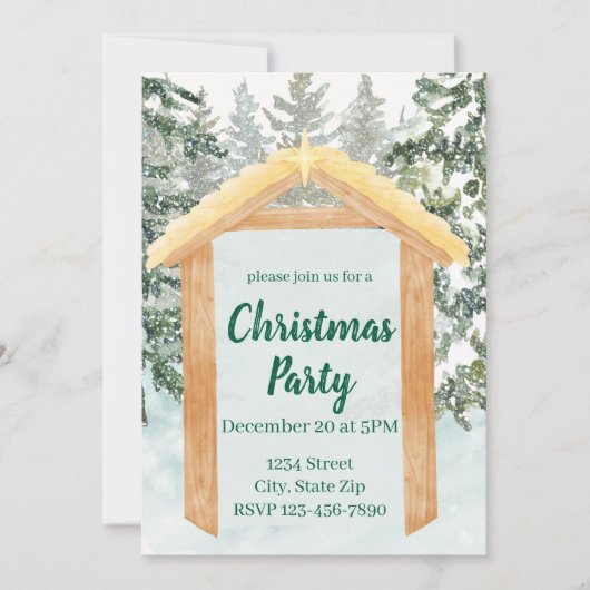 Rustic Nativity Farmhouse Holiday Invitation Kaart (Voorkant)