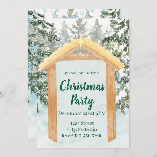 Rustic Nativity Farmhouse Holiday Invitation Kaart (Voorkant / Achterkant)