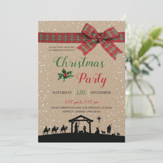 Rustic Nativity Religious Christmas Party Invitati Kaart (Staand voorkant)