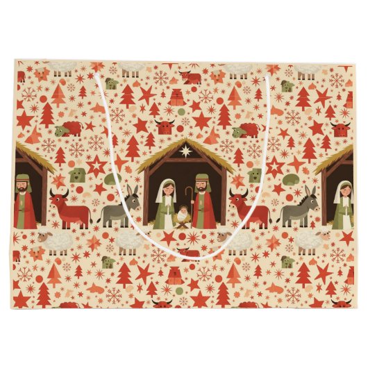 Rustic Nativity Scene Christmas Gift Bag Groot Cadeauzakje (Achterkant)