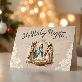 Rustic Nativity Scene Oh Holy Night Christmas Card Feestdagen Kaart