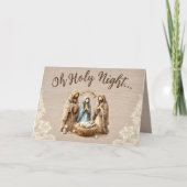 Rustic Nativity Scene Oh Holy Night Christmas Card Feestdagen Kaart (Voorkant)