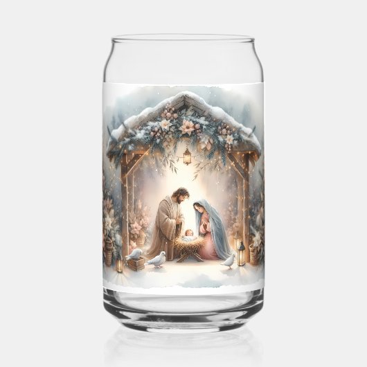 Rustic Nativity Scene with Winter Florals Blikvorm Glas (Achterkant)