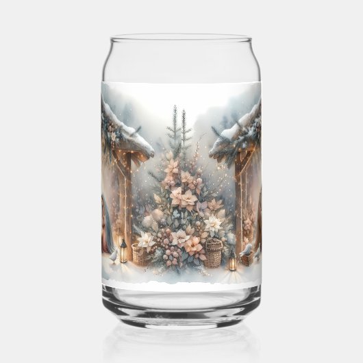 Rustic Nativity Scene with Winter Florals Blikvorm Glas (Rechts)