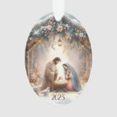 Rustic Nativity Scene with Winter Florals Card Ornament (achterkant)