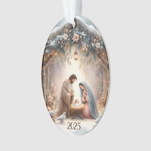 Rustic Nativity Scene with Winter Florals Card Ornament (voorkant)