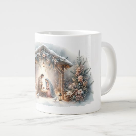 Rustic Nativity Scene with Winter Florals Grote Koffiekop (Voorkant rechts)
