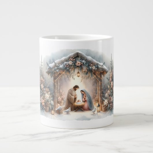 Rustic Nativity Scene with Winter Florals Grote Koffiekop (Voorkant)