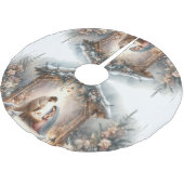 Rustic Nativity Scene with Winter Florals Kerstboom Rok (Gekanteld)