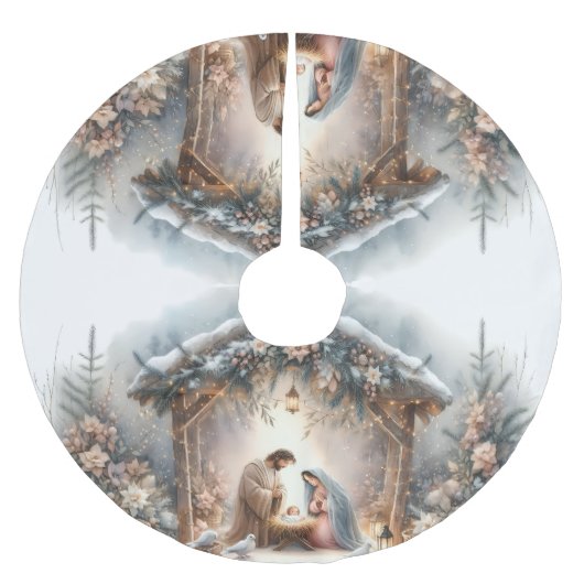 Rustic Nativity Scene with Winter Florals Kerstboom Rok (Voorkant)