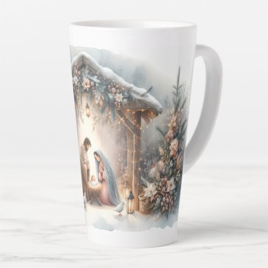Rustic Nativity Scene with Winter Florals Latte Mok (Rechterhoek)