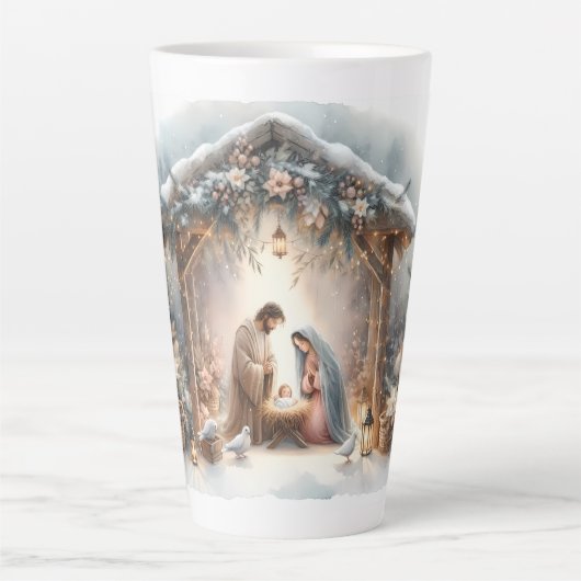 Rustic Nativity Scene with Winter Florals Latte Mok (Voorkant)