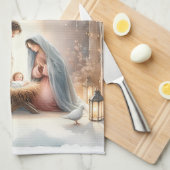 Rustic Nativity Scene with Winter Florals Theedoek (Quarter Fold)