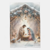 Rustic Nativity Scene with Winter Florals Theedoek (Verticaal)