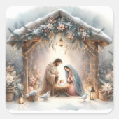 Rustic Nativity Scene with Winter Florals Vierkante Sticker (Voorkant)