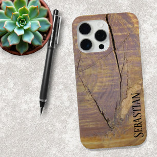 Rustic Natural Cedar Wood Knot Photo Custom Name iPhone 15 Pro Max Hoesje
