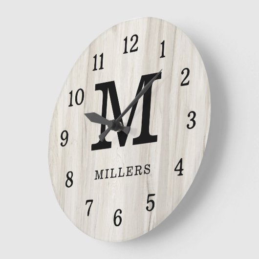 Rustic Natural Light Wood Family Name Monogrammed Grote Klok (Hoek)