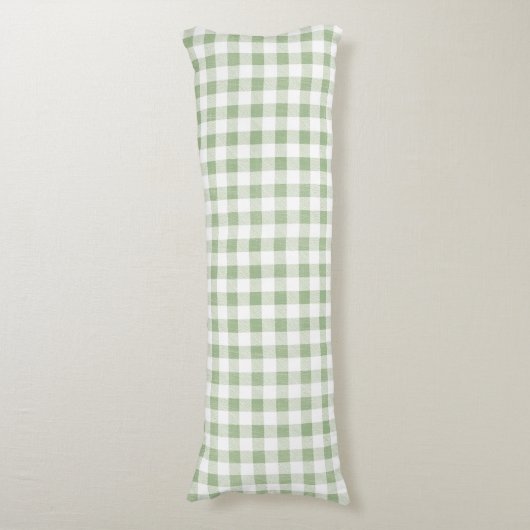 Rustic Natural Sage Gingham Pset Lichaamskussen (Voorkant Verticaal)