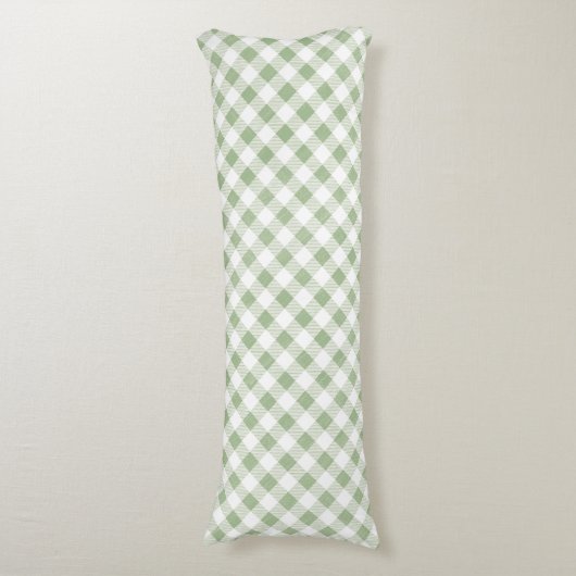 Rustic Natural Sage Gingham Pset Lichaamskussen (Voorkant Verticaal)