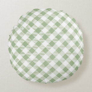 Rustic Natural Sage Gingham Pset Rond Kussen