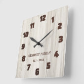 Rustic Natural Wood Family Name Farmhouse Vierkante Klok (Hoek)