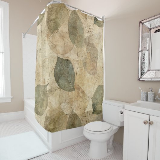 Rustic Nature-Inspired Leaf - Botanical Art (6) Douchegordijn (In situ)