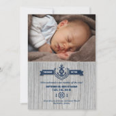 Rustic Nautical Baby Photo Birth Aankondiging (Voorkant)