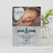 Rustic Nautical Baby Photo Birth Aankondiging (Staand voorkant)