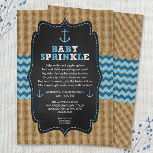 Rustic Nautical baby sprenkeluitnodigingen Kaart