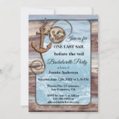 Rustic Nautical Bachelorette Sailing Invitation Kaart (Voorkant)