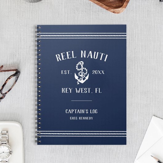 Rustic Nautical Navy Boat Name Captain's Log Notitieboek