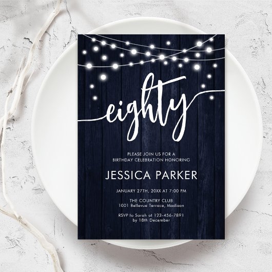 Rustic Navy 80th Birthday Party Kaart