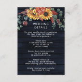 Rustic Navy Barn Wood Country Sunflower Weddenscha Informatiekaartje (Voorkant)