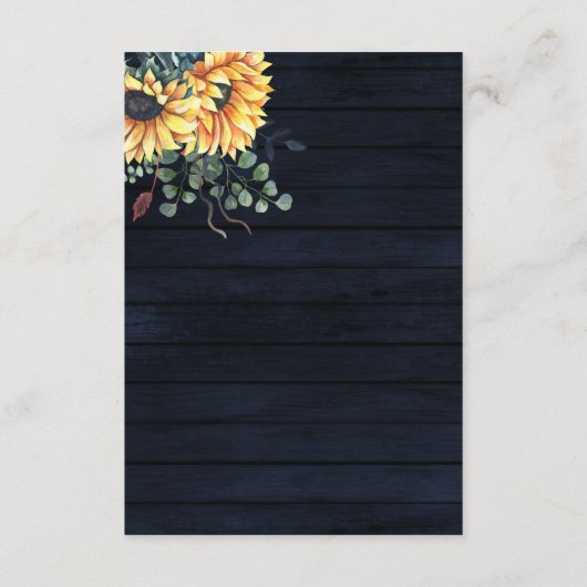 Rustic Navy Barn Wood Country Sunflower Weddenscha Informatiekaartje (Achterkant)
