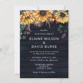 Rustic Navy Barn Wood Country Sunflower Weddenscha Kaart (Voorkant)