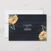 Rustic Navy Barn Wood Country Sunflower Weddenscha RSVP Kaartje (Achterkant)