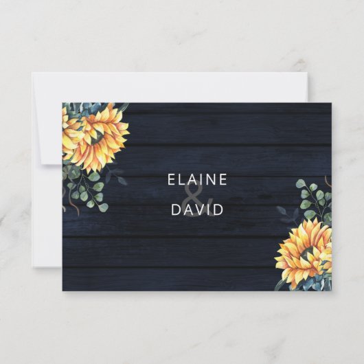 Rustic Navy Barn Wood Country Sunflower Weddenscha RSVP Kaartje (Achterkant)