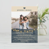 Rustic Navy Barn Wood Huwelijksfoto uitnodiging (Staand voorkant)