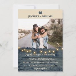 Rustic Navy Barn Wood Huwelijksfoto uitnodiging