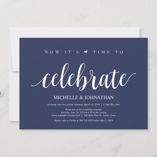 Rustic Navy Blauw Trouw Elopement Ontvangst Kaart (Voorkant)