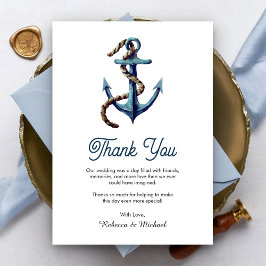 Rustic Navy Blauwe Anker Touw Nautilus Huwelijk  Bedankkaart